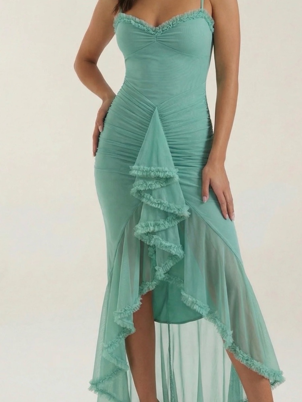 Amazon Mint Green Ruffle High-Low Dress